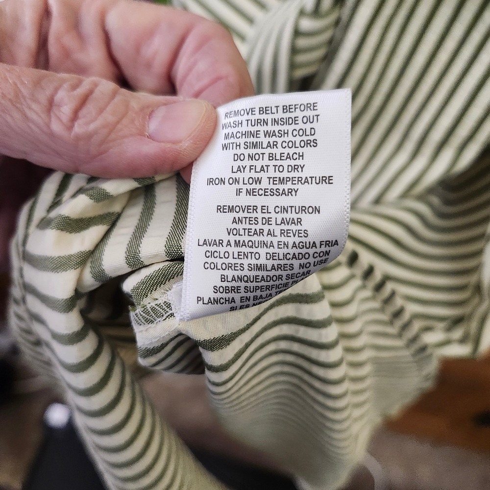 Figueroa & Flower Peasant M Cottagecore green stripe embroidered sleeves dress - Picture 7 of 10